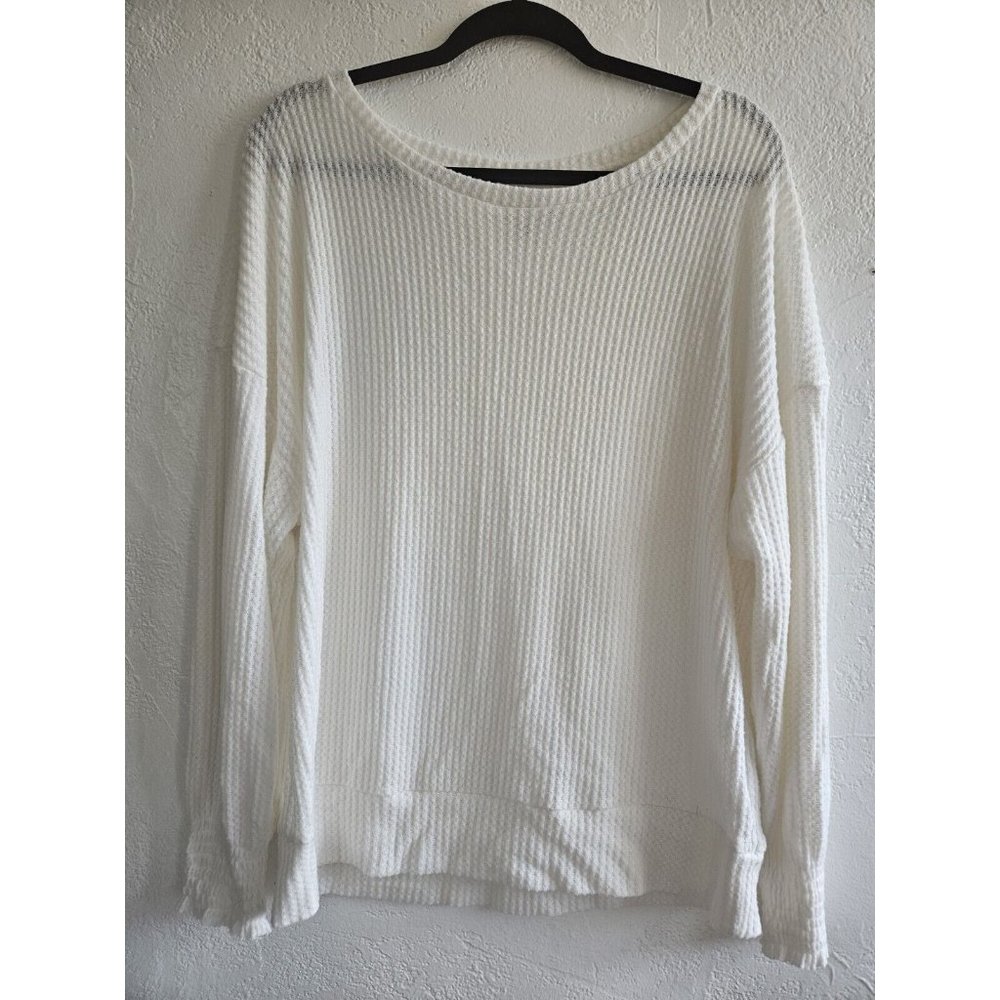 Lucky Brand Women's Off White Cream Smocked-Cuff Top  X-Large XL Waffle Slouchy